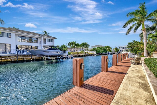 view of dock with a water view