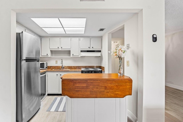 kitchen featuring white cabinets, light hardwood / wood-style floors, sink, and appliances with stainless steel finishes