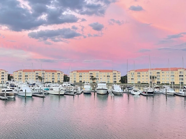 water view with a boat dock