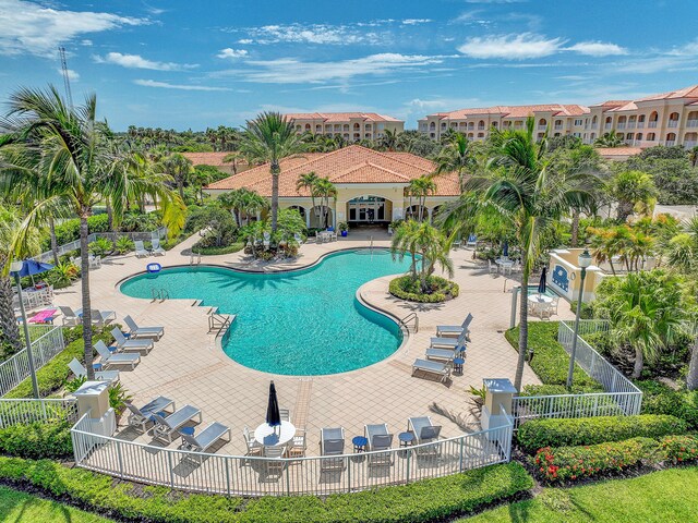 view of pool featuring a patio