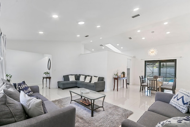 living room featuring high vaulted ceiling