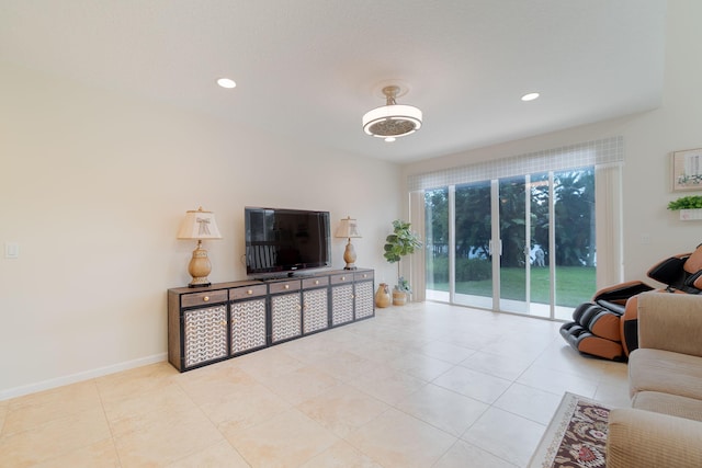 living room with light tile flooring