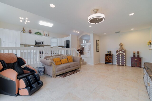 living room with light tile floors