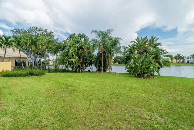 view of yard with a water view