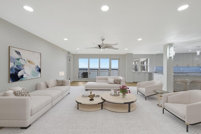 living room with ceiling fan