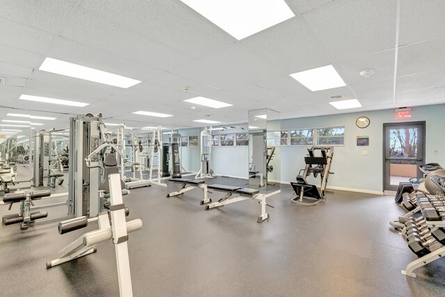 workout area with a drop ceiling