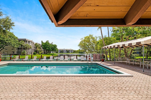 view of swimming pool with a patio area