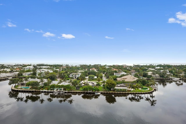 aerial view featuring a water view