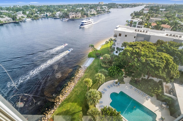 aerial view with a water view