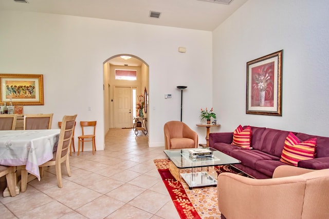 living room featuring light tile patterned floors