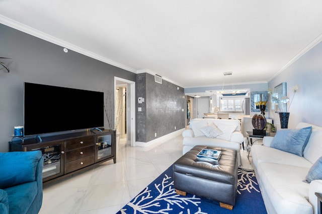 living room featuring ornamental molding