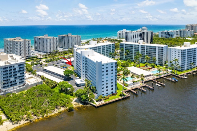 aerial view with a water view