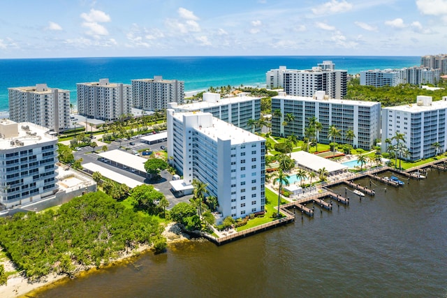 aerial view featuring a water view