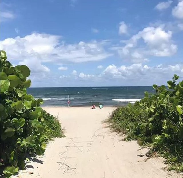 view of water feature featuring a beach view