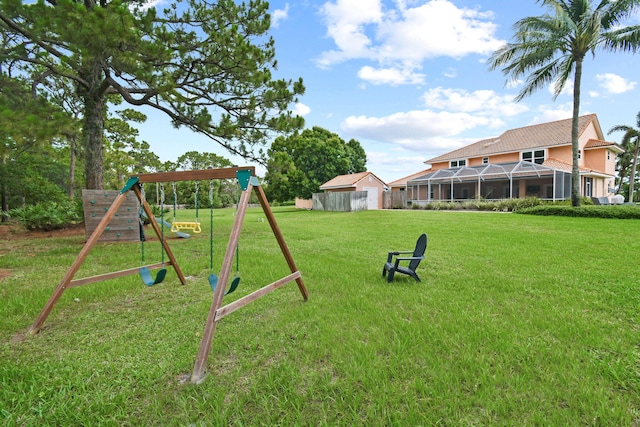 view of playground featuring a lawn