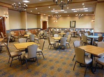 dining space featuring a chandelier