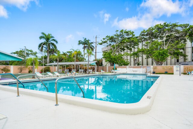 view of swimming pool featuring a patio