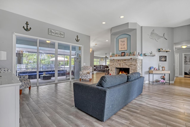 living room with a fireplace