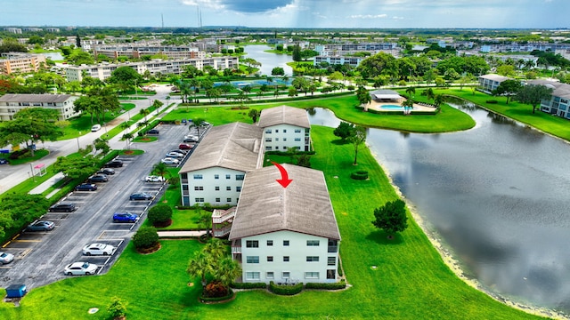 aerial view with a water view