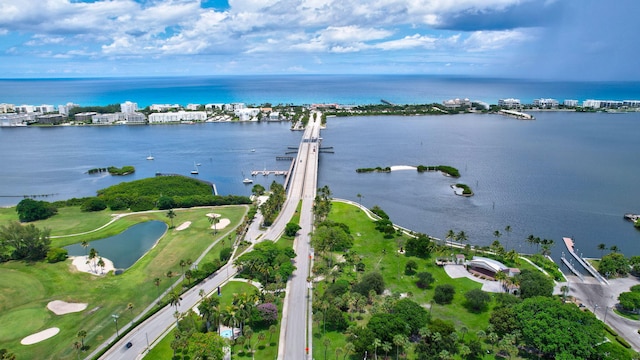 aerial view with a water view