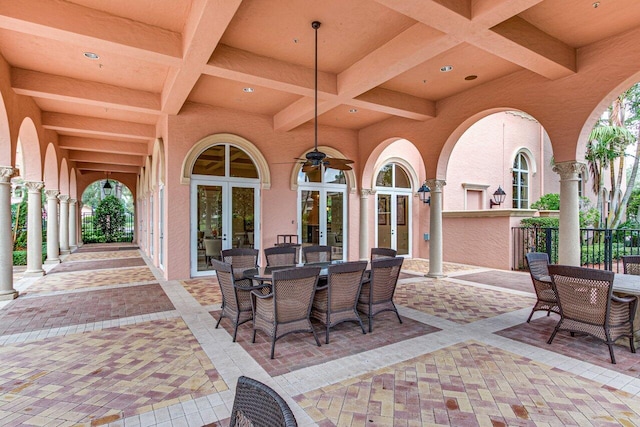 view of patio / terrace with french doors and ceiling fan