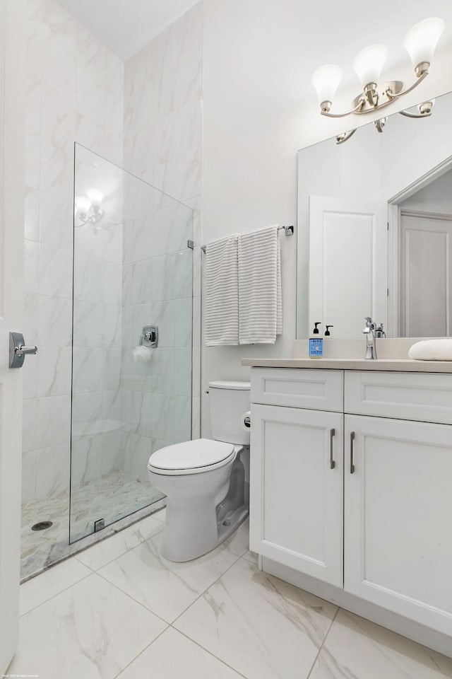 13173 Faberge Pl, Palm Beach Gardens, FL 33418 - full bathroom featuring toilet, marble look tiles, walk in shower, and vanity