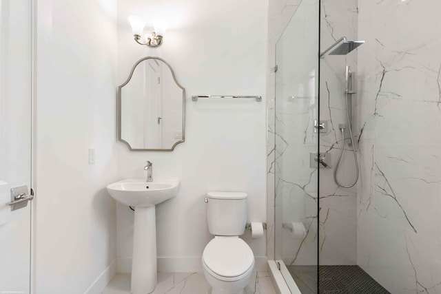 bathroom with walk in shower, tile patterned flooring, and toilet