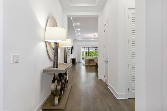13173 Faberge Pl, Palm Beach Gardens, FL 33418 - hallway with baseboards, recessed lighting, and dark wood-style floors