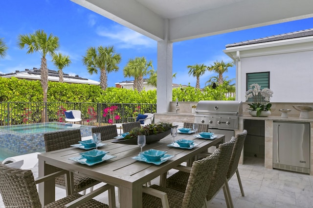13173 Faberge Pl, Palm Beach Gardens, FL 33418 - view of patio with an in-ground hot tub and outdoor dining area