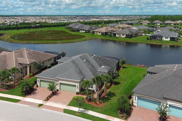 bird's eye view featuring a water view