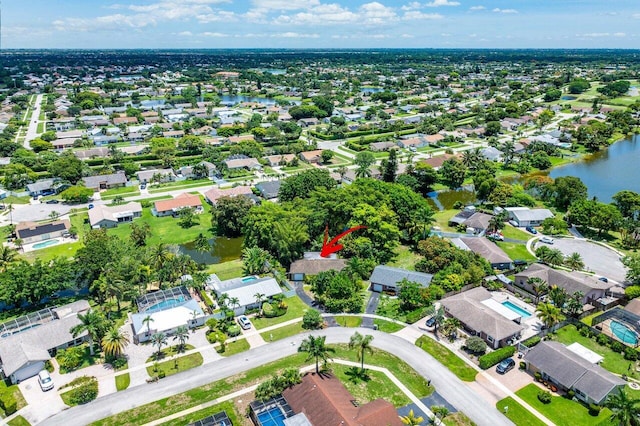 bird's eye view featuring a water view