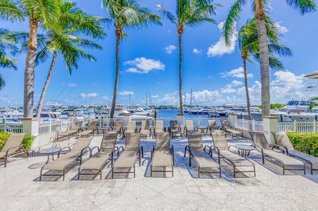 view of patio / terrace featuring a water view