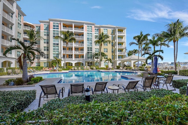 pool with a patio area