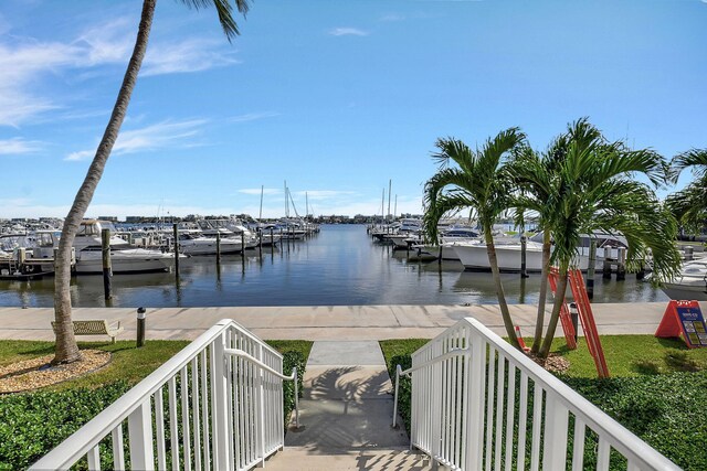 dock area featuring a water view