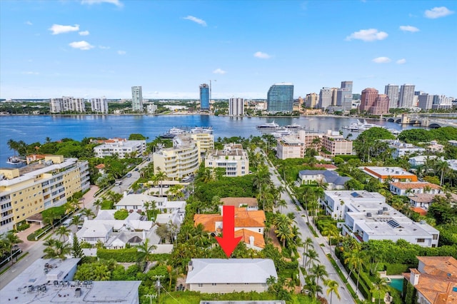 bird's eye view with a water view and a city view