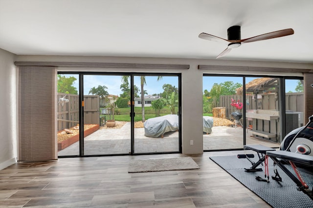 interior space featuring a healthy amount of sunlight and ceiling fan