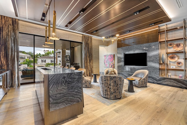 living room featuring light wood-type flooring