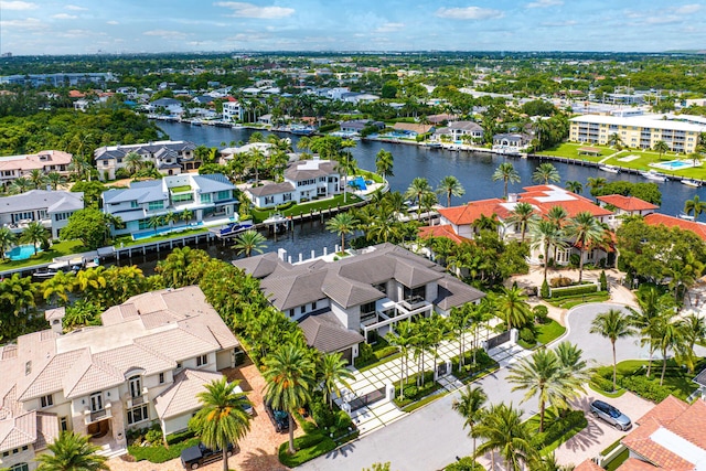 aerial view with a water view