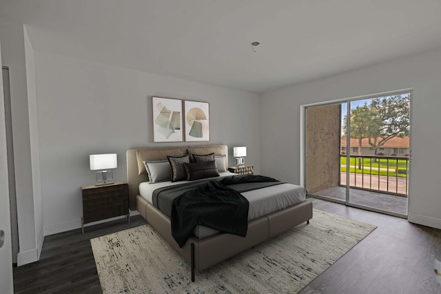 bedroom featuring dark hardwood / wood-style floors and access to outside