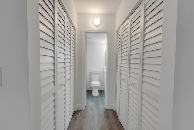 hallway featuring dark hardwood / wood-style flooring