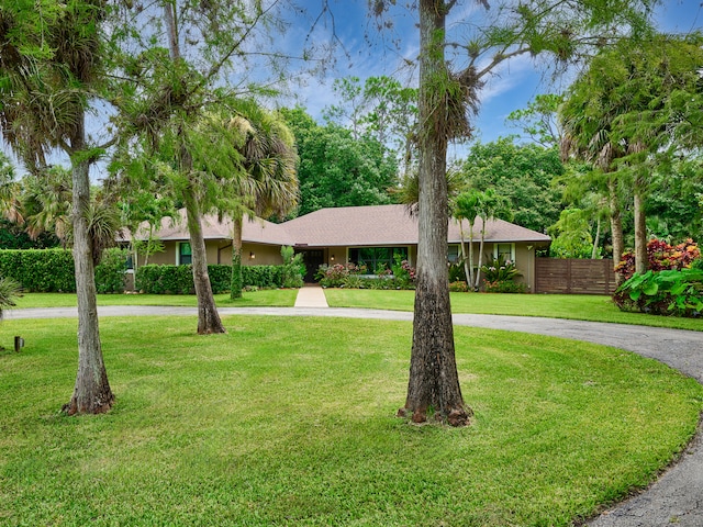 ranch-style house with a front lawn