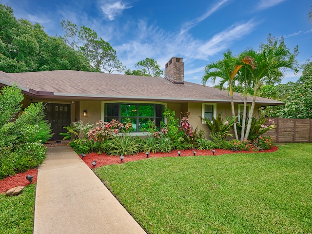 ranch-style home with a front lawn