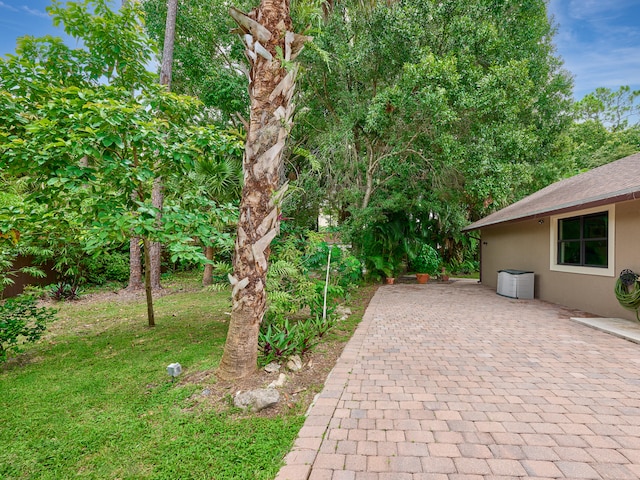 view of yard with cooling unit and a patio area