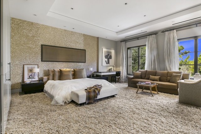 bedroom with a tray ceiling