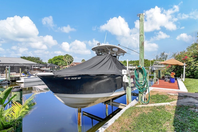 dock area featuring a water view