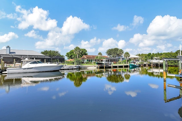 view of water feature with a boat dock