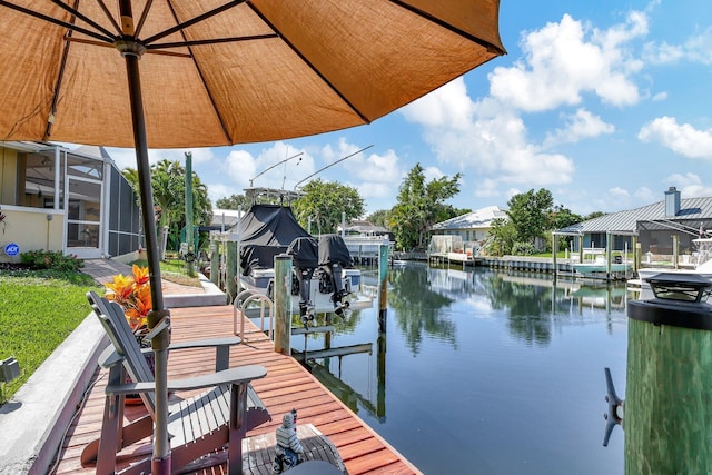 dock area with glass enclosure and a water view