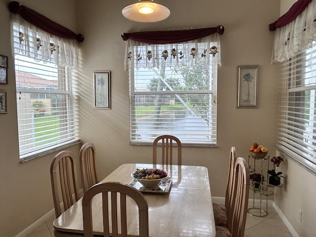 dining space featuring a healthy amount of sunlight, baseboards, and tile patterned floors