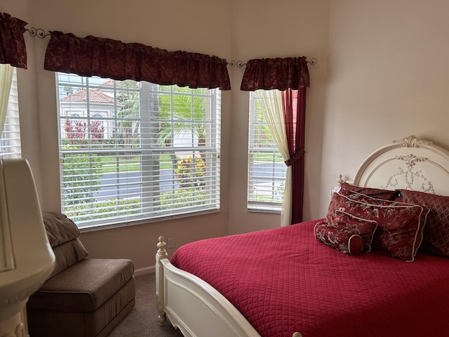 carpeted bedroom with multiple windows and baseboards