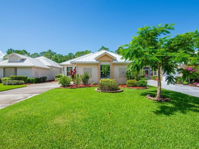 single story home featuring a front lawn